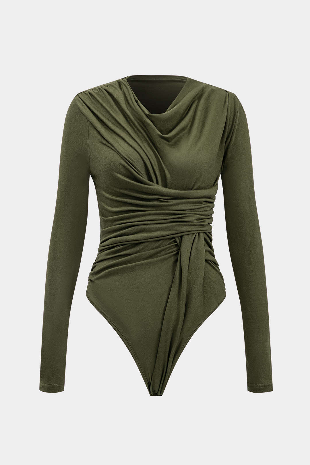 Örgü Büzgülü Uzun Kollu Bodysuit Kadın Modası Günlük Şık