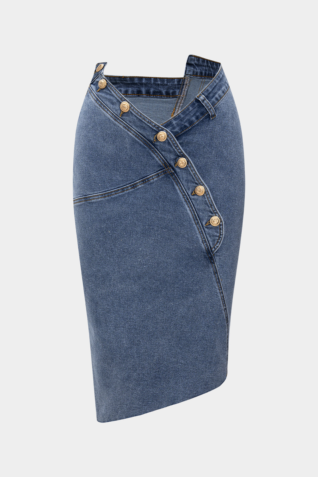 Denim Asimetrik Düğmeli Etek