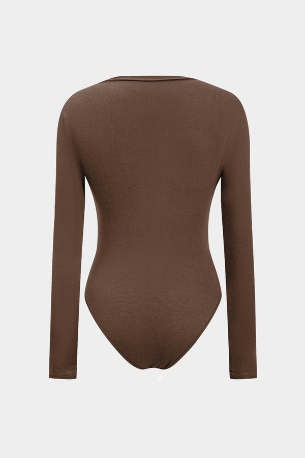 Büzgülü Kıvrımlı Yuvarlak Yaka Uzun Kollu Bodysuit