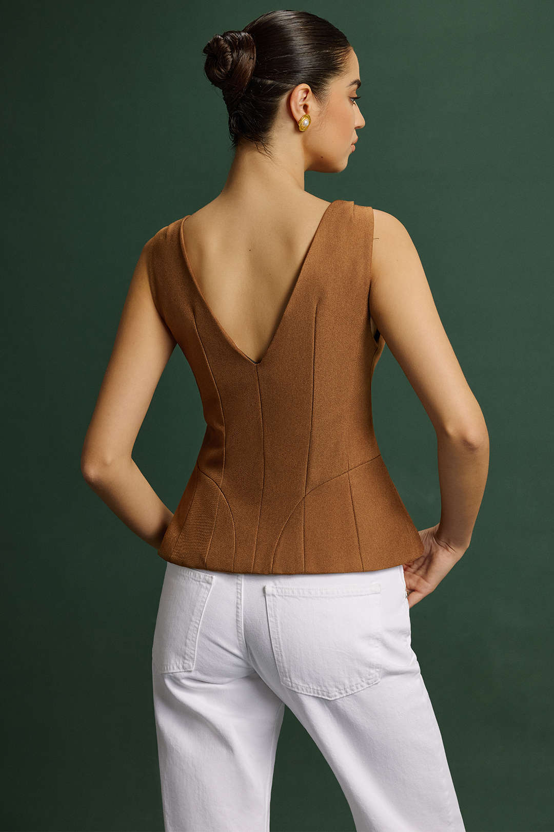 Siyah V Yaka Büzgülü Düğmeli Yelek Polyester