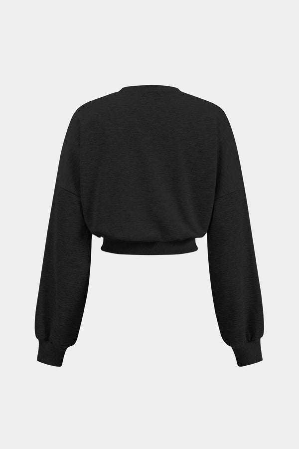 Yuvarlak Yaka Kemerli Uzun Kollu Sweatshirt Günlük Rahat