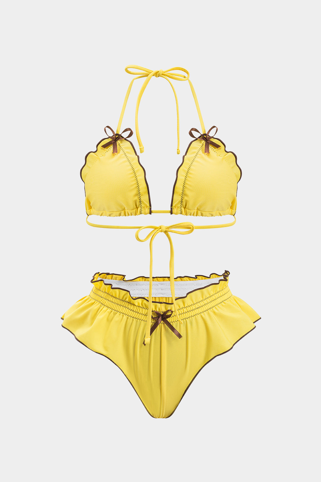 Volanlı Kırışık Bikini Seti