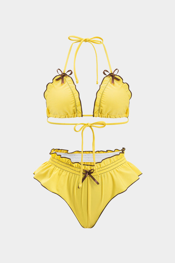 Volanlı Kırışık Bikini Seti