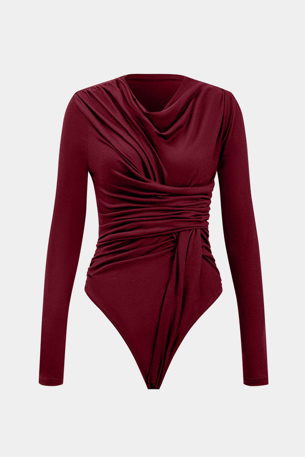 Örgü Büzgülü Uzun Kollu Bodysuit Kadın Modası Günlük Şık