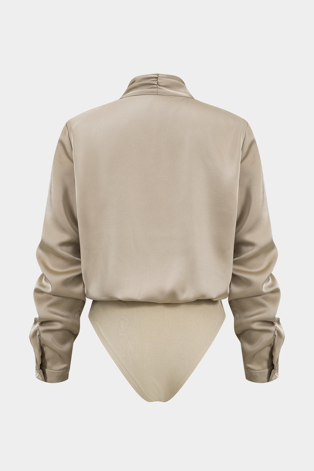 Temel Saten Uzun Kollu Bodysuit Şık Tasarım Günlük