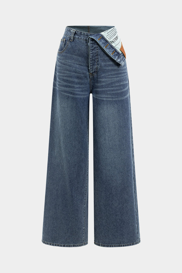 Denim Asimetrik Yüksek Bel Jeanler