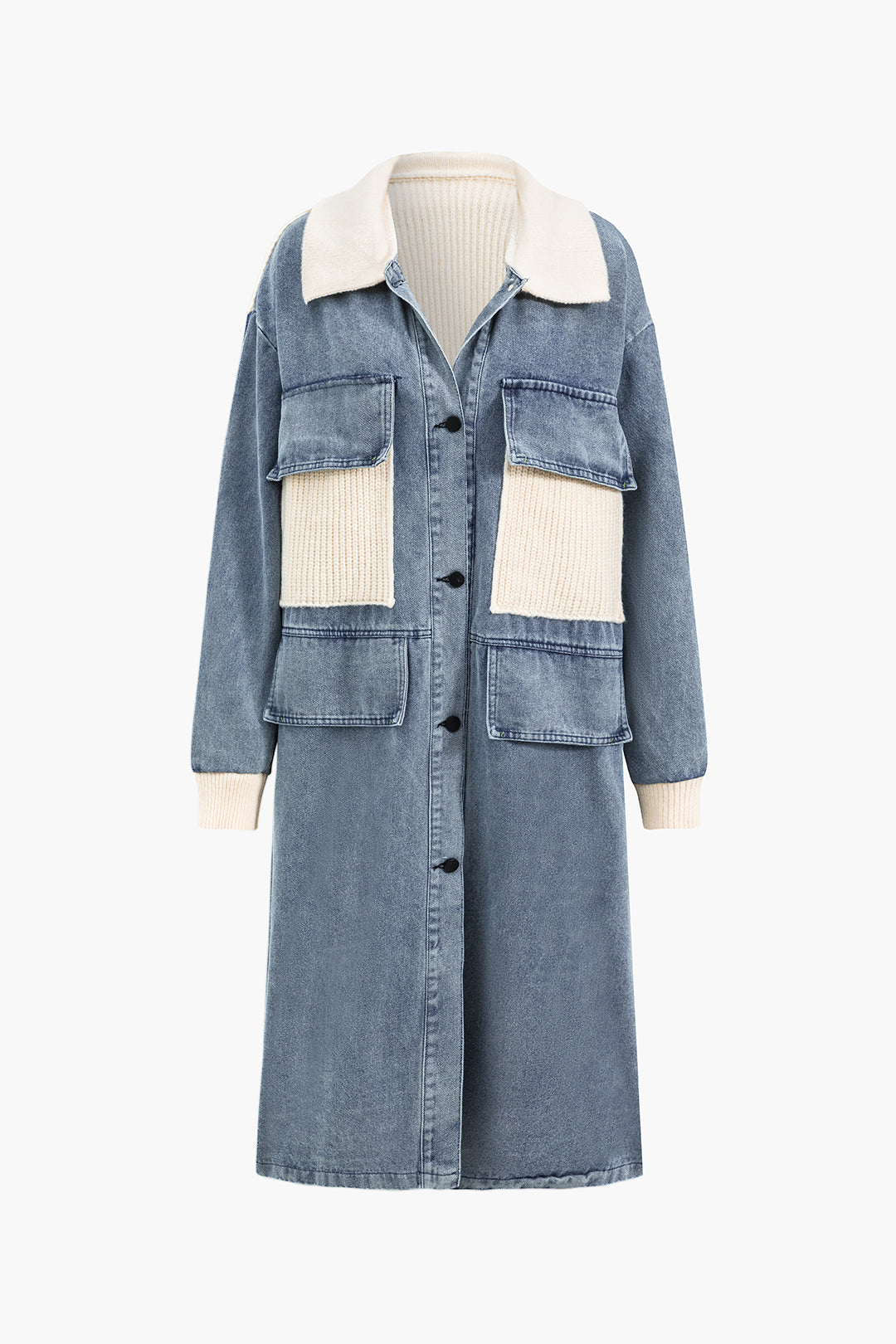 İndigo Lacivert Patchwork Desenli Denim Kumaş Ceket