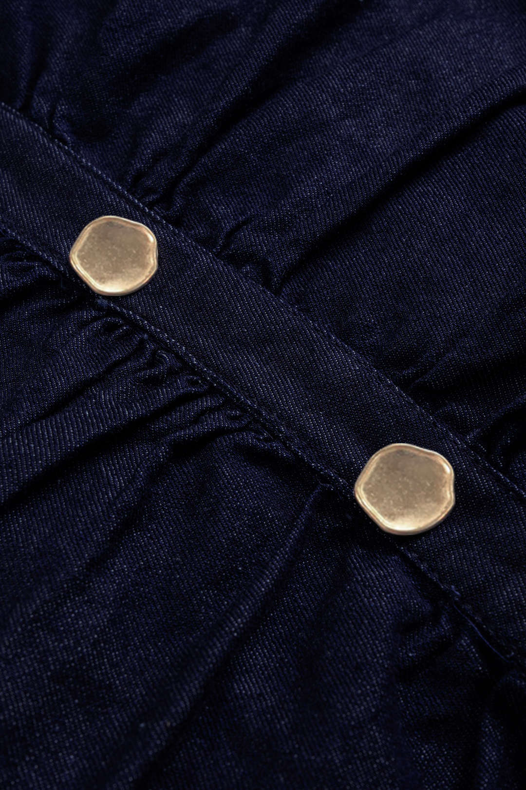 Lacivert Denim Düğme Bel Kemerli Büzgülü Kısa Elbise