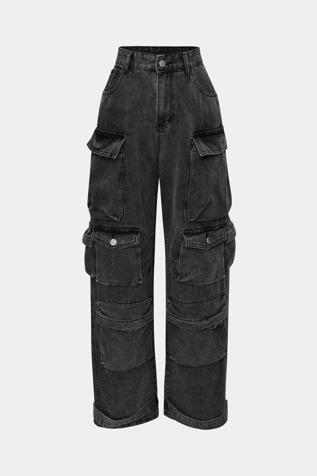 Çok Cepli Rulo Kenar Geniş Paça Kargo Jean
