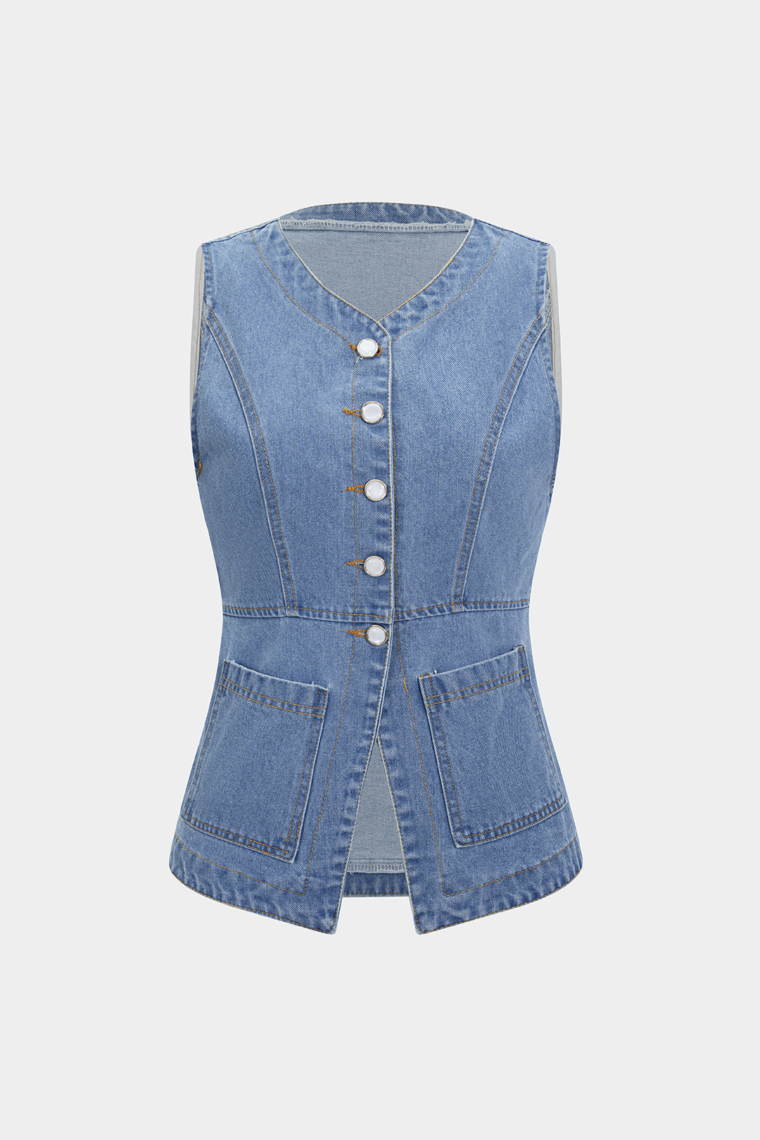 Koyu Lacivert Düğmeli Süperpremium Denim Kumaş Yelek