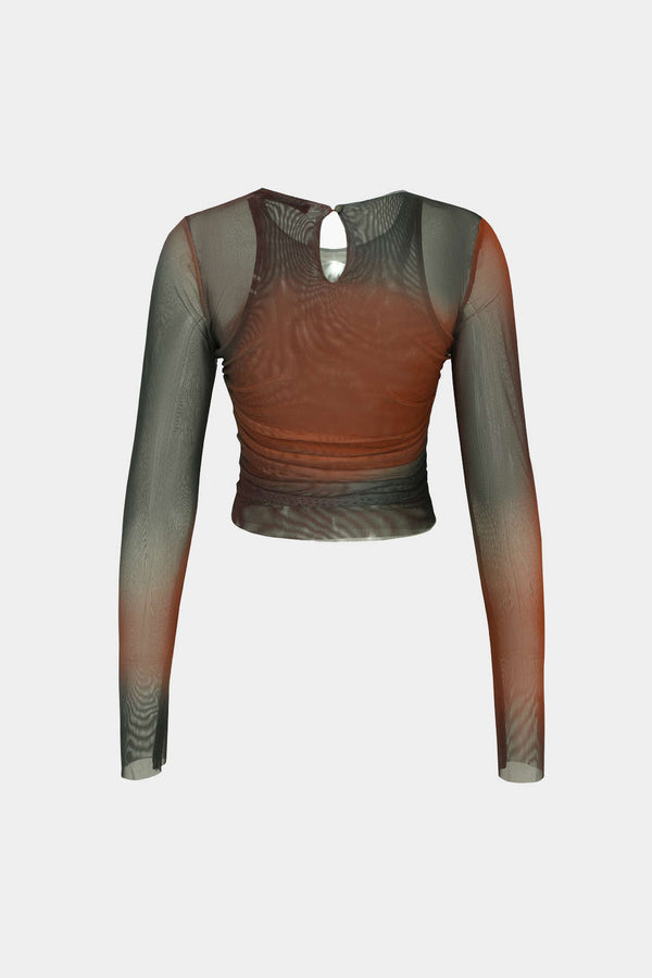 Tie Dye Şeffaf Mesh Uzun Kollu Bluz Kadın İçin Rahat Kesim