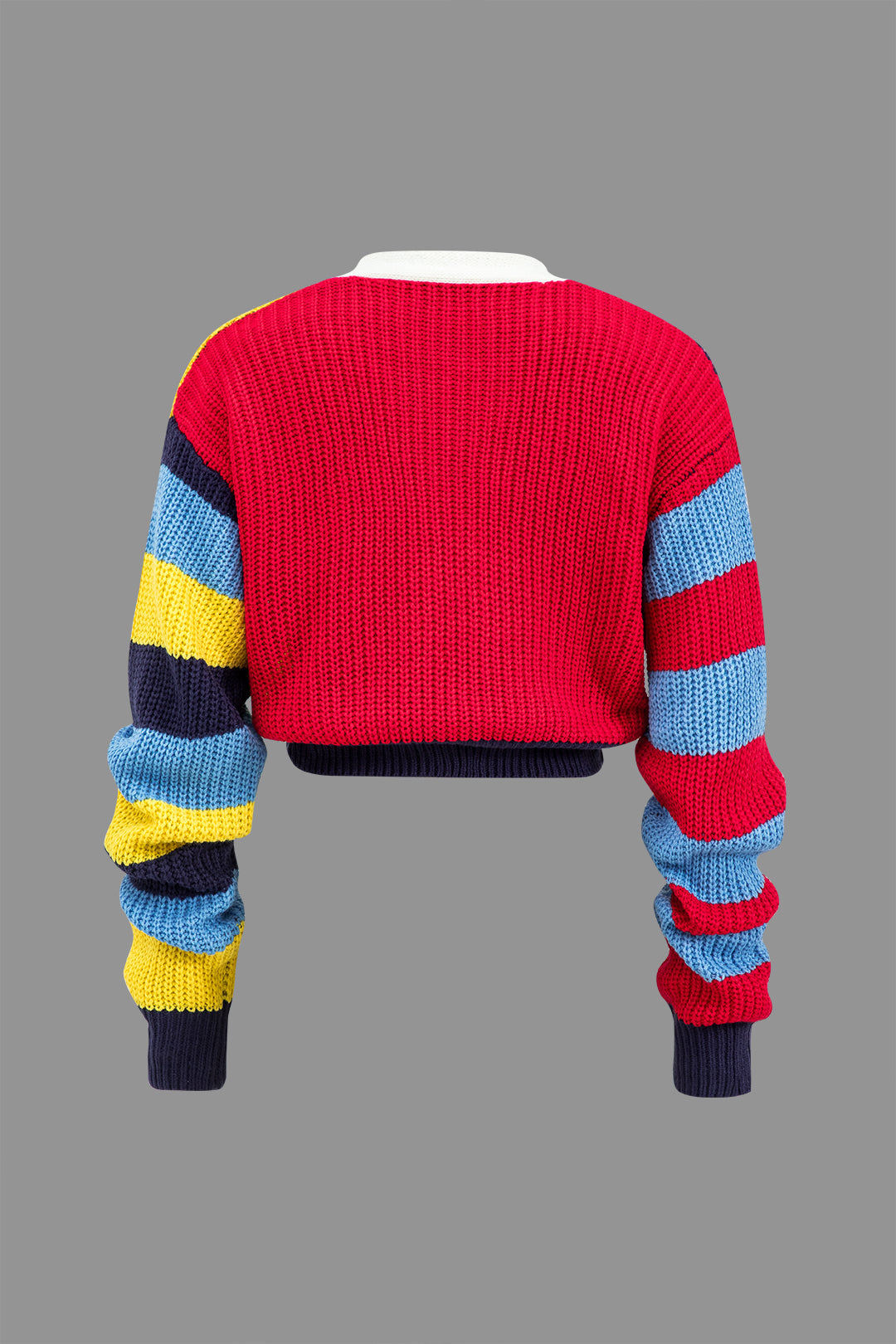 Kadın Kontrast Örgü Düğmeli Uzun Kollu Moda Üst Bluz