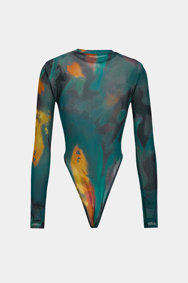 Tie Dye Baskılı Uzun Kollu Bodysuit Desenli Şık Göz Alıcı