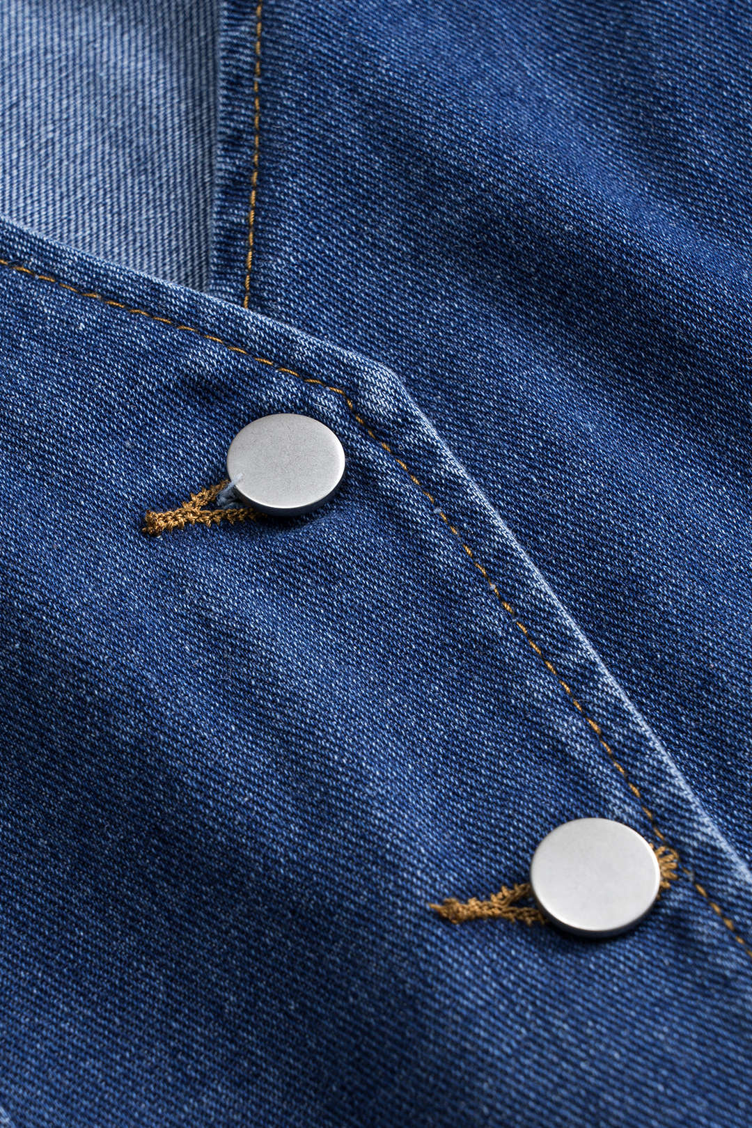 Denim Düğmeli Cepli Kemerli Atlet Üst ve Şort Takımı