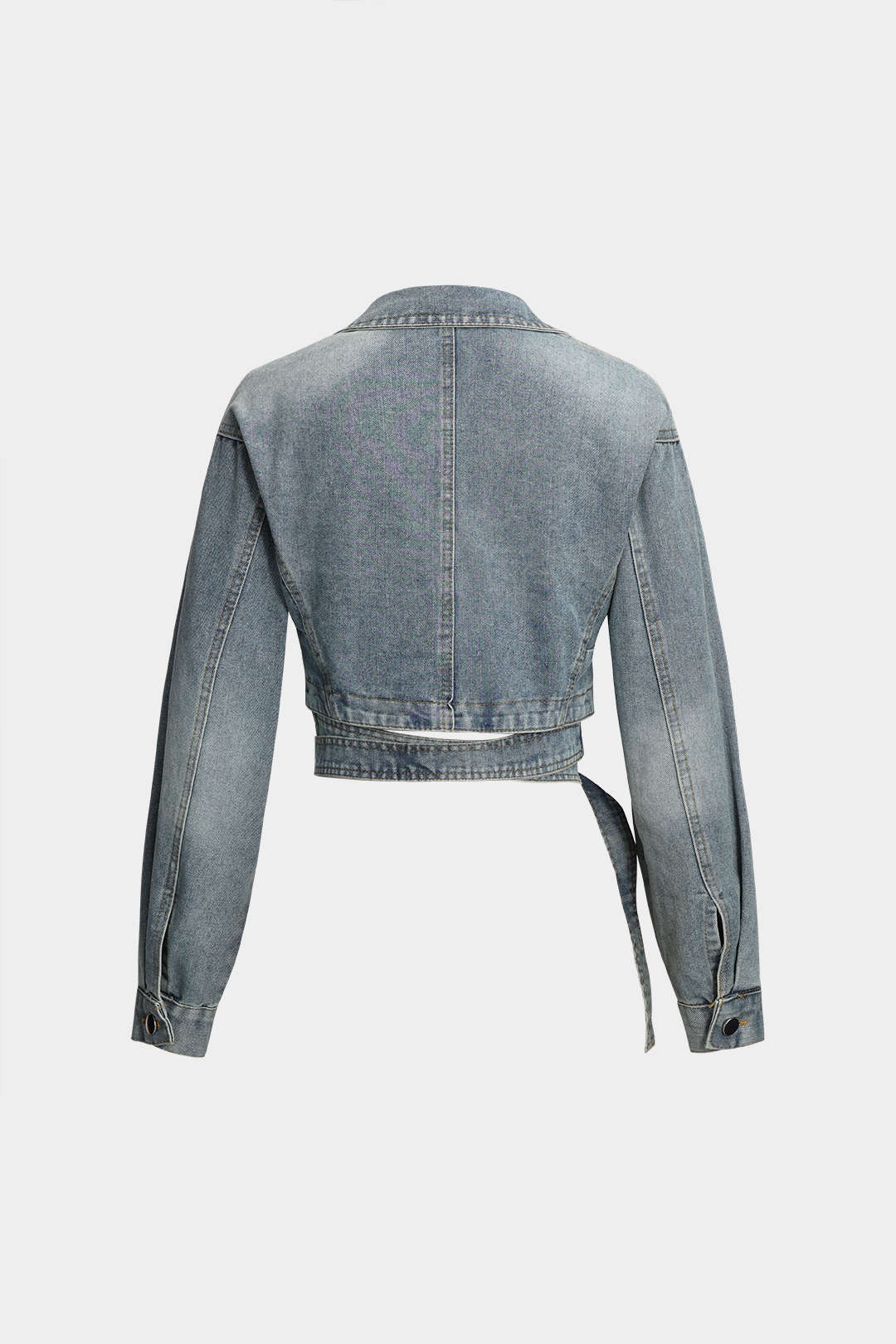 Mavi Kruvaze Bağcıklı Önden Düğme Detaylı Denim Ceket