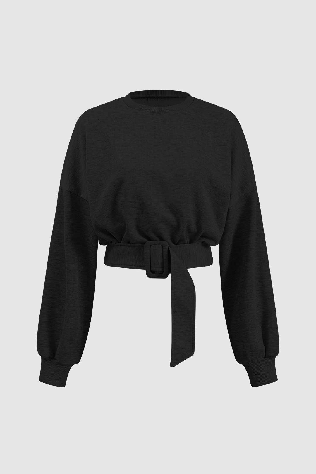 Yuvarlak Yaka Kemerli Uzun Kollu Sweatshirt Günlük Rahat