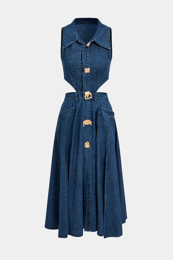 Denim Düğme Kesik Elbise