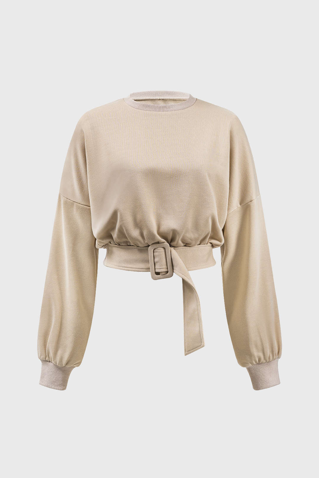 Yuvarlak Yaka Kemerli Uzun Kollu Sweatshirt Günlük Rahat