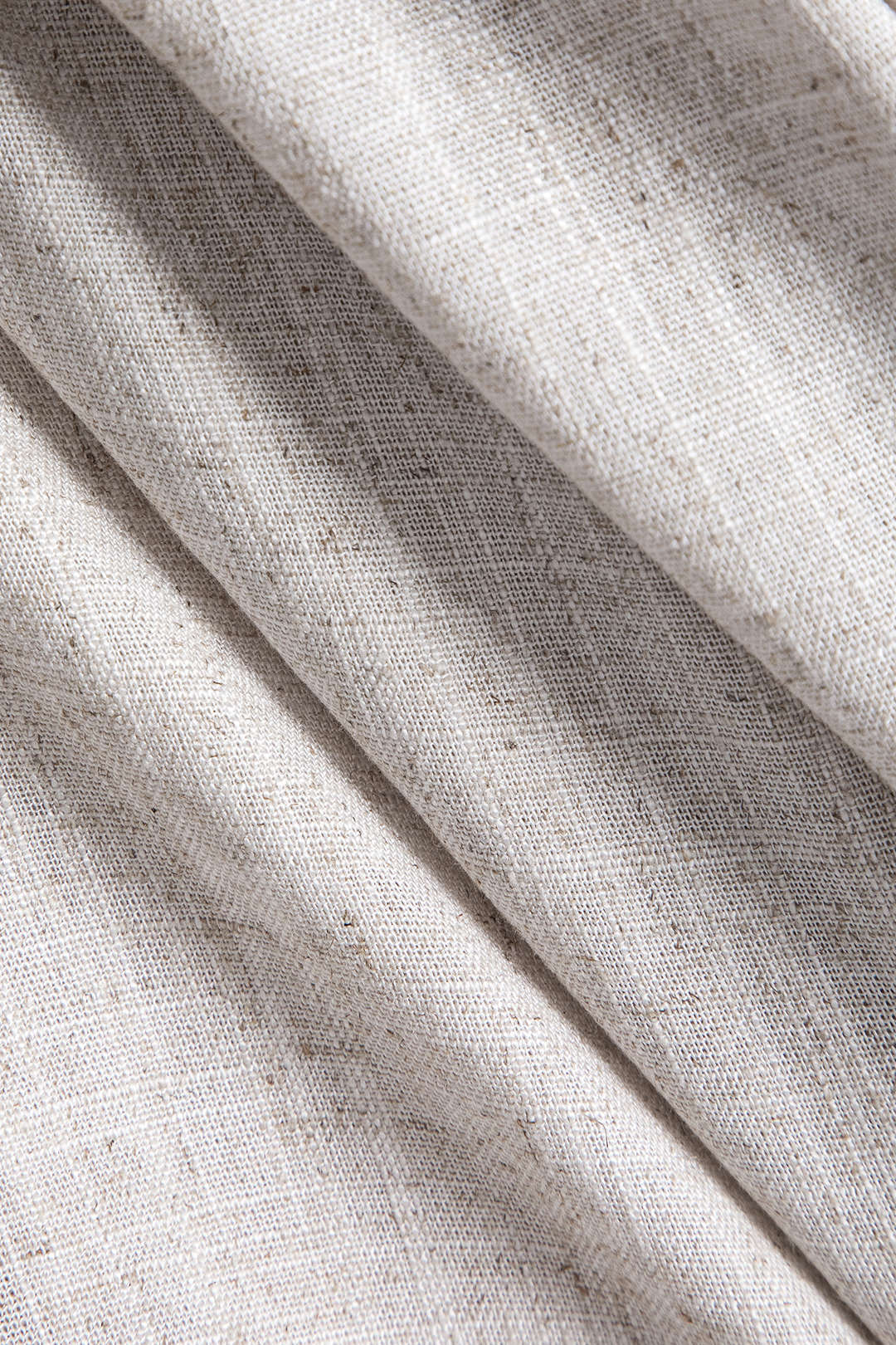 Karamel Keten Patchwork Dokulu Büzgülü Kolsuz Elbise