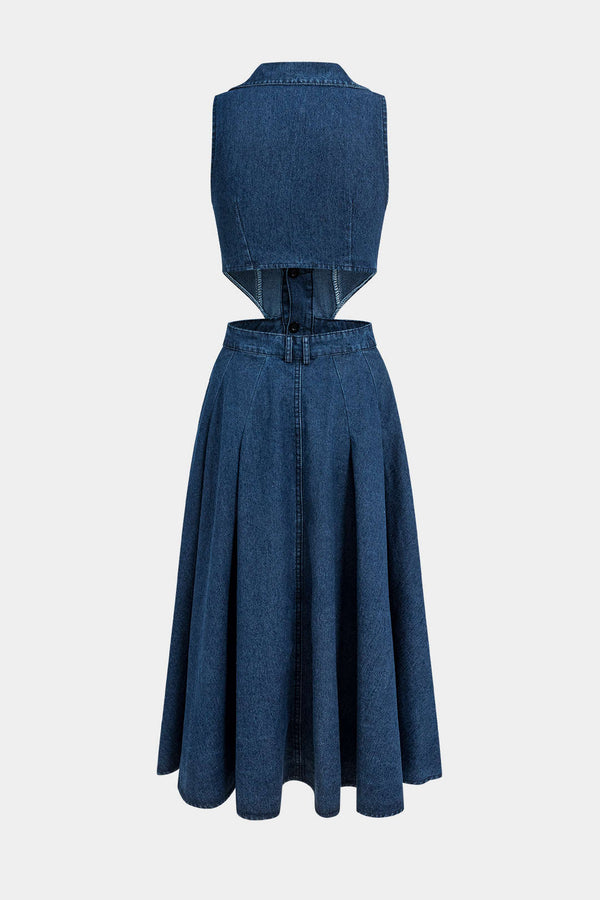 Denim Düğme Kesik Elbise