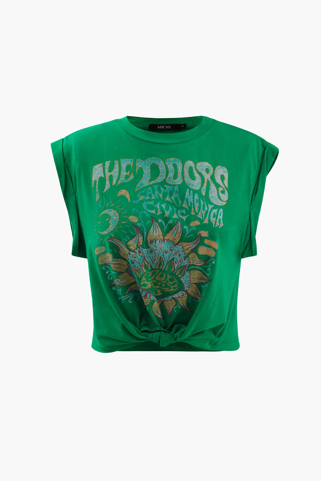 Çiçek Desenli Kenar Düğümlü Kısa Kol T-Shirt