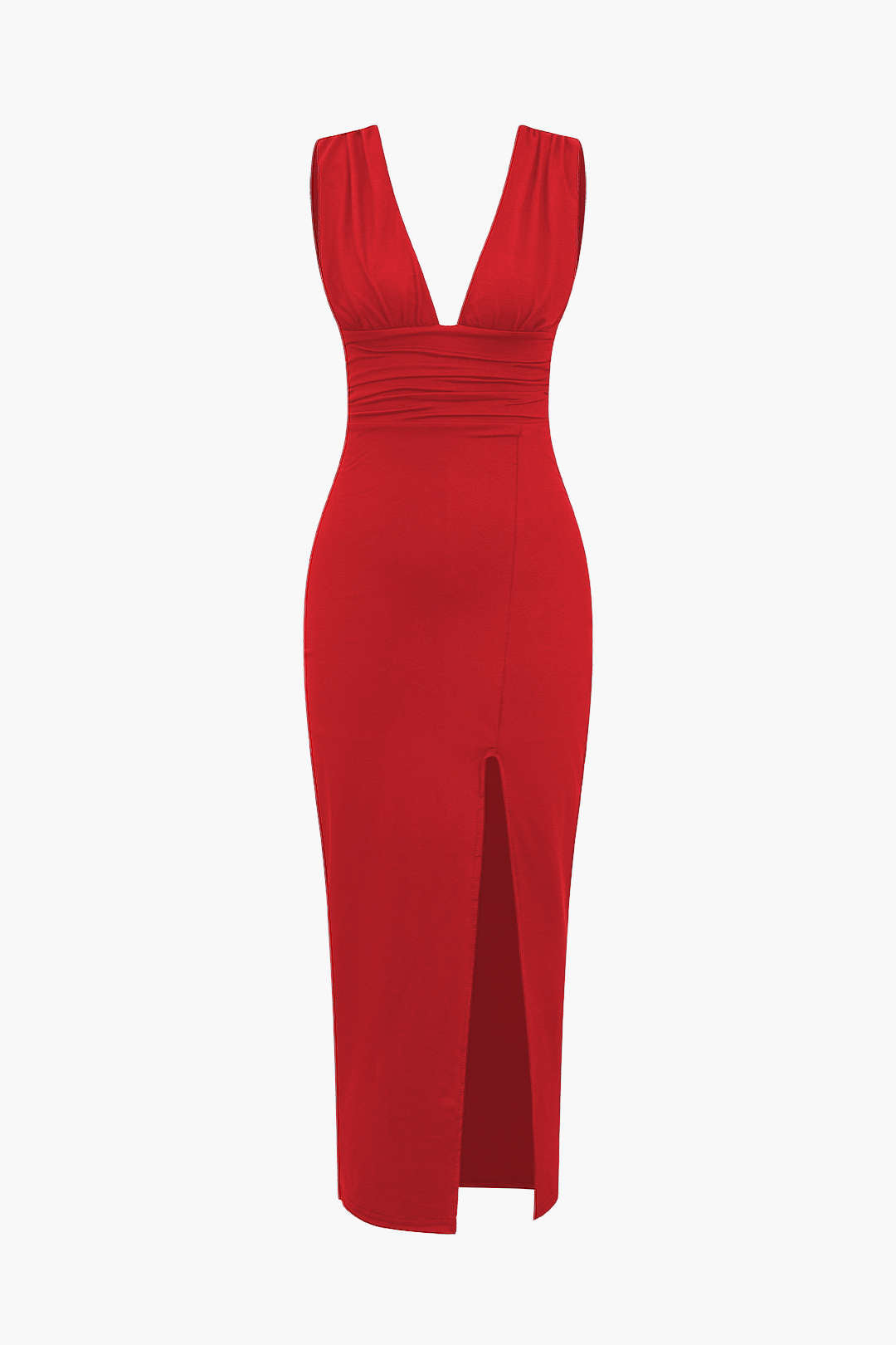 Siyah Sırtı Açık Büzgülü Yırtmaçlı Polyester Elbise