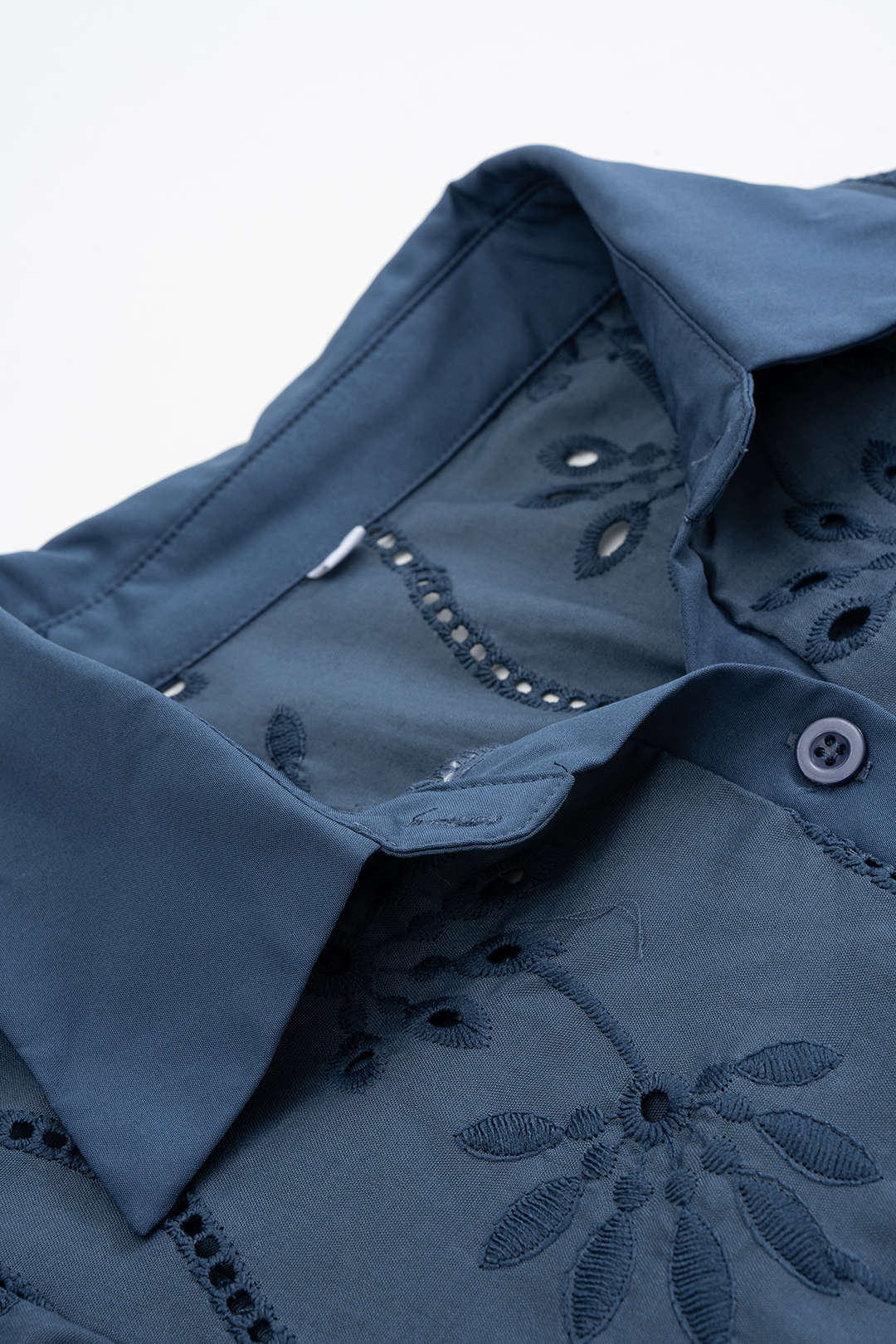 Çiçek Nakışlı Şeffaf Uzun Kollu Gömlek Polyester Kumaş