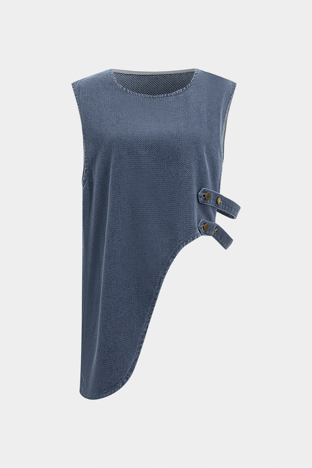 Gümüş Denim Parlaklık Metalik Asimetrik Kesimli Yelek