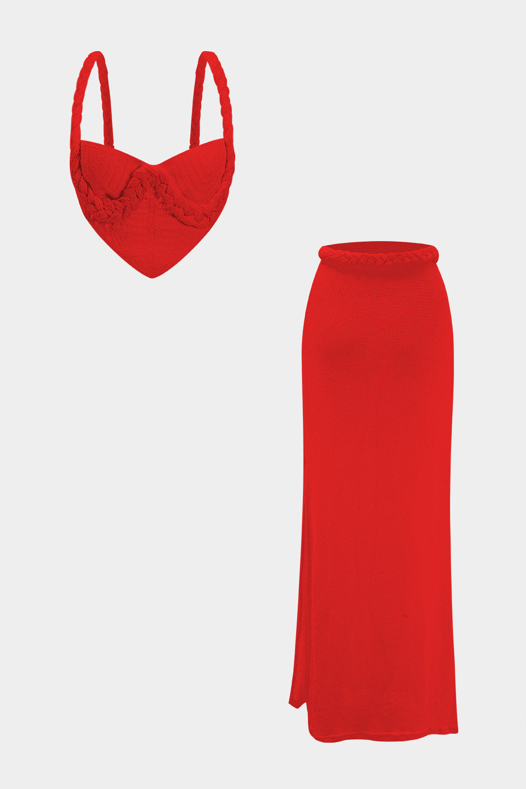 Örgü Dokulu Boş Kesim Croptop Ve Yırtmaç Etek Seti
