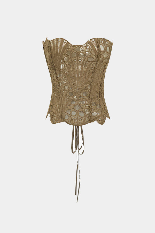 Ağ Mesh Dantel Arkadan Bağlamalı Crop Top