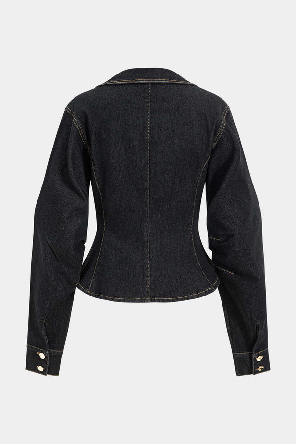 Denim Metalik Düğmeli Dış Giyim