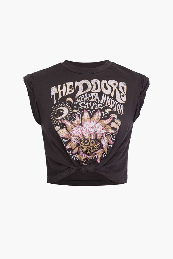 Çiçek Desenli Kenar Düğümlü Kısa Kol T-Shirt