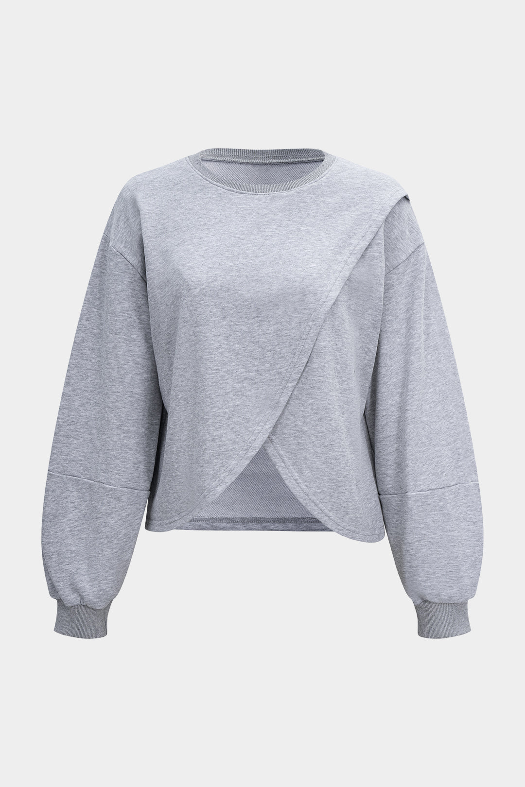 Düz Renkli Yuvarlak Yaka Çapraz Detaylı Günlük Sweatshirt