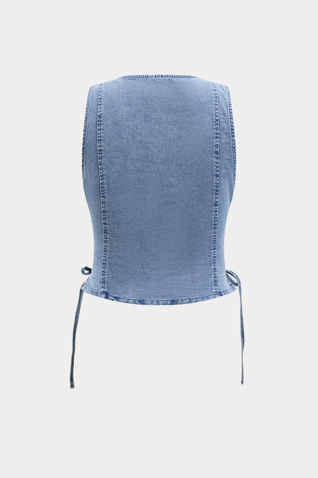 Denim Koyu Büzgülü Düğmeli Bağcıklı Zarafetli Yelek