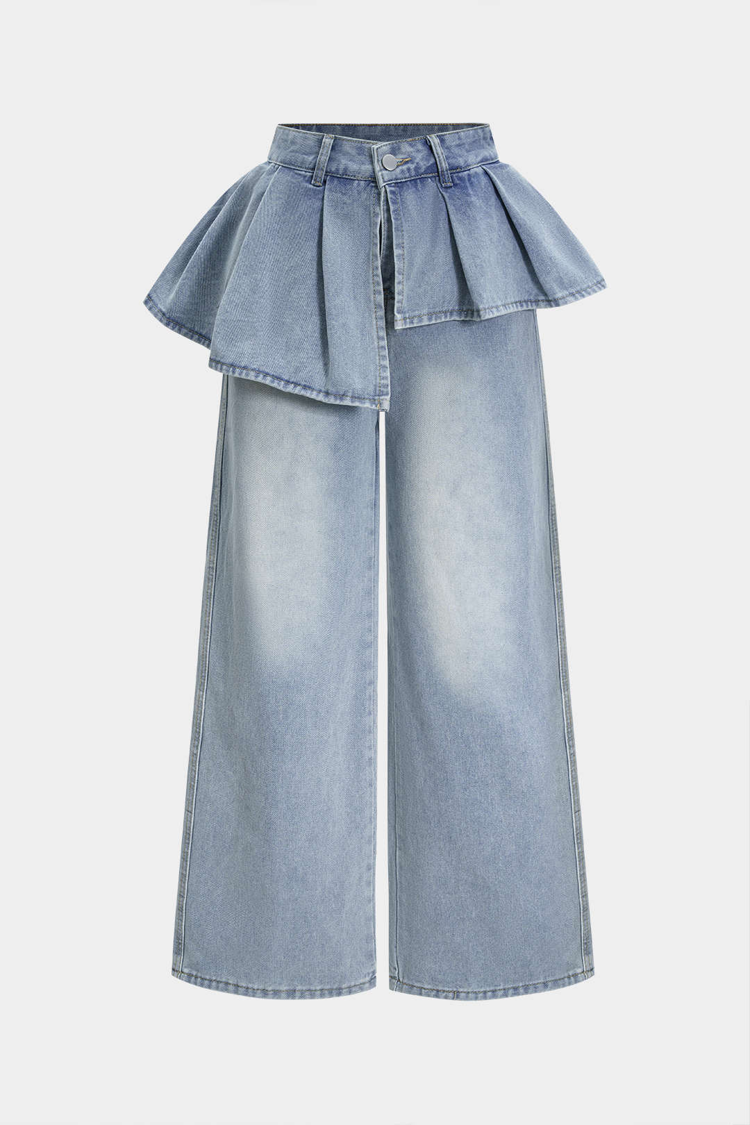 Koyu Lacivertli Denim Fırfır Cepli Düğmeli Pantolon