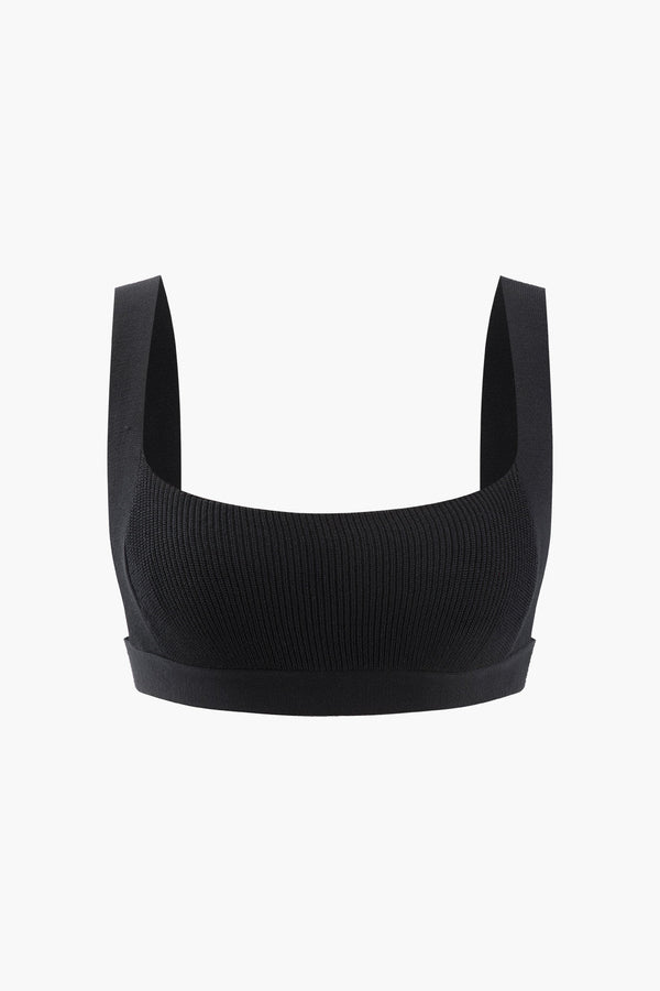 Örgü Kare Yaka Kısa Tank Top Ve Tokalı Midi Etek Seti