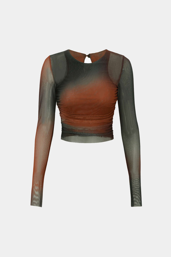 Tie Dye Şeffaf Mesh Uzun Kollu Bluz Kadın İçin Rahat Kesim