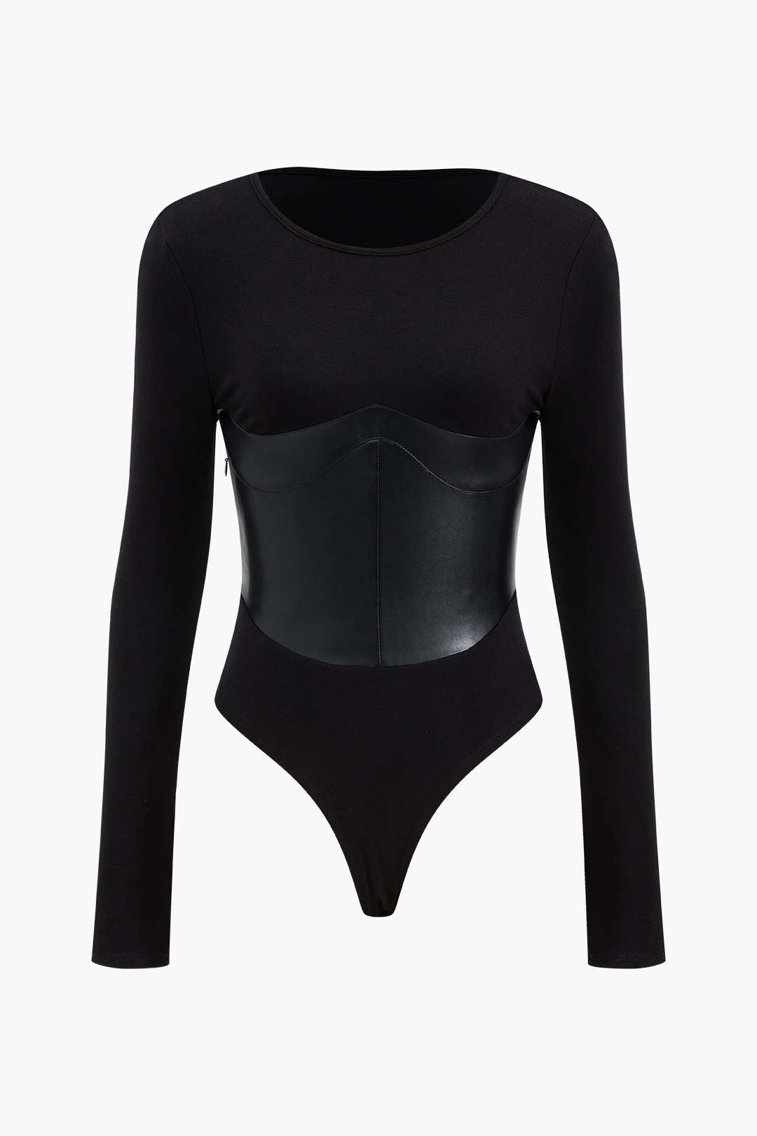 Suni Deri Uzun Kollu Patchwork Bodysuit Şık Tasarım