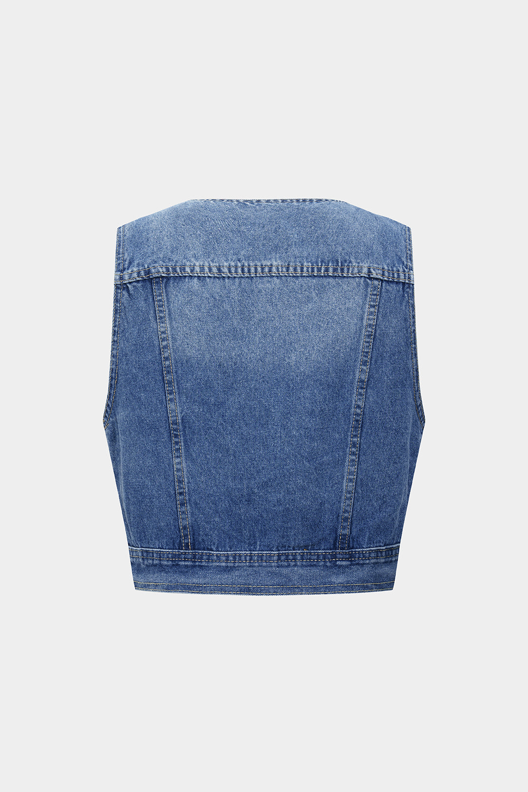 Lacivert Denim Düğmeli V Yaka Yelek