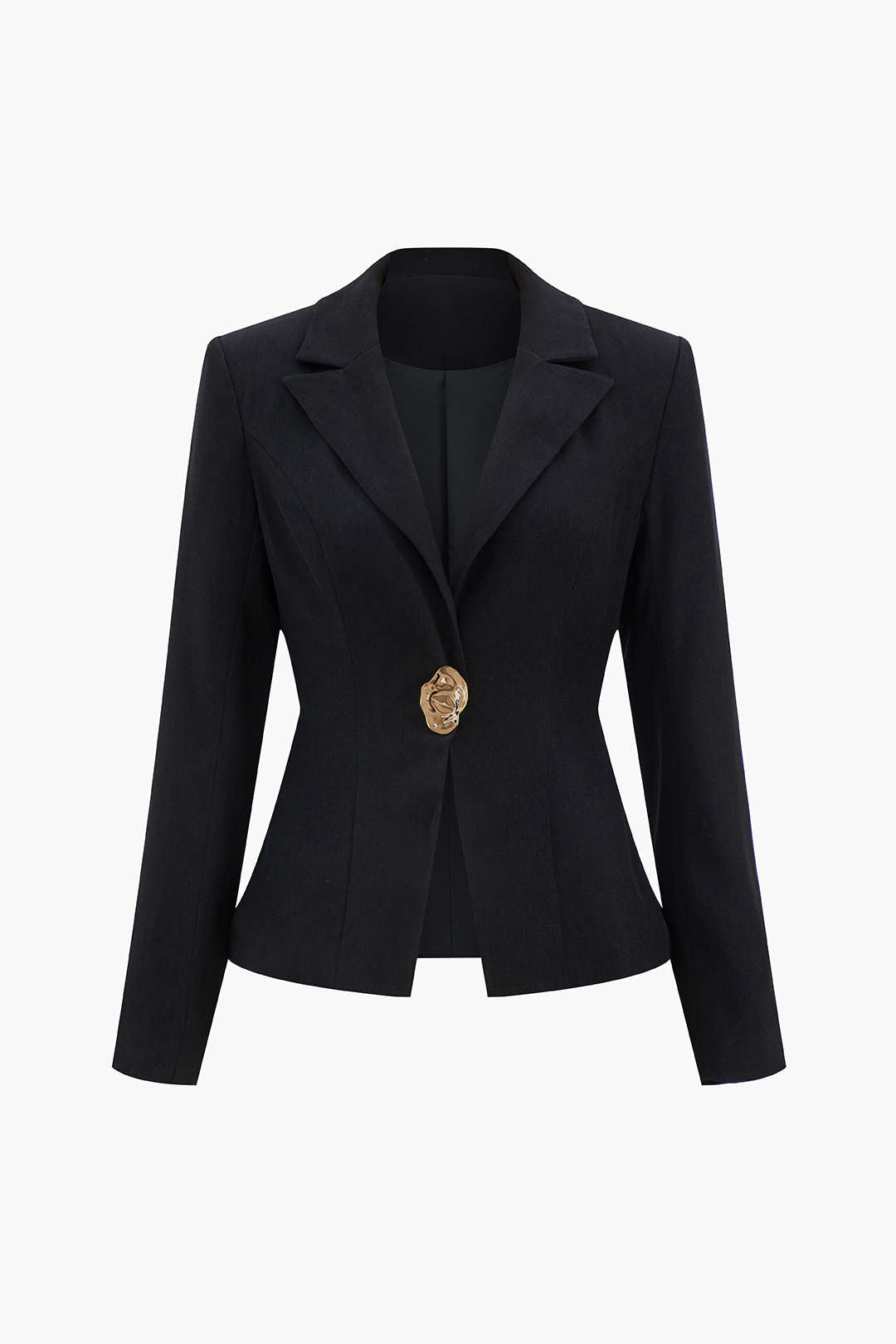 Siyah Çentikli Yaka Polyester Elastan Karışımı Blazer
