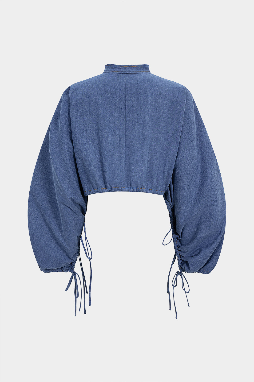 Derinlikli Kot Mavisi Büzgülü Fermuarlı Denim Ceket