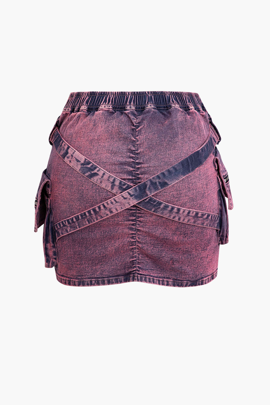 V-Bel Lastik Tokalı Flap Cebli Denim Kargo Etek
