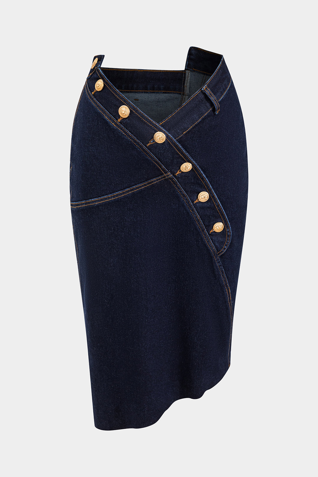 Denim Asimetrik Düğmeli Etek