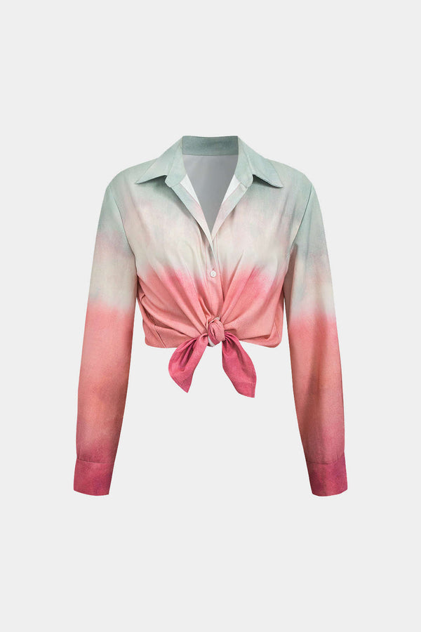 Ombre Uzun Kollu Gömlek Saten Şık Günlük Polyester