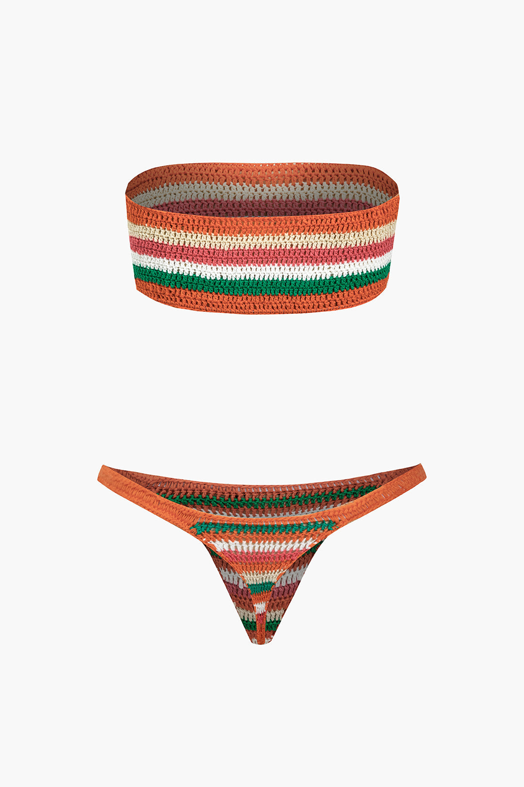 Gökkuşağı Çizgili Kroşe Bikini Seti