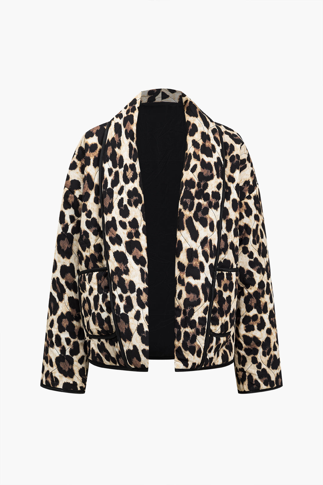 Kahverengi Leopar Desenli Kontrast Bantlı Polyester Kaban