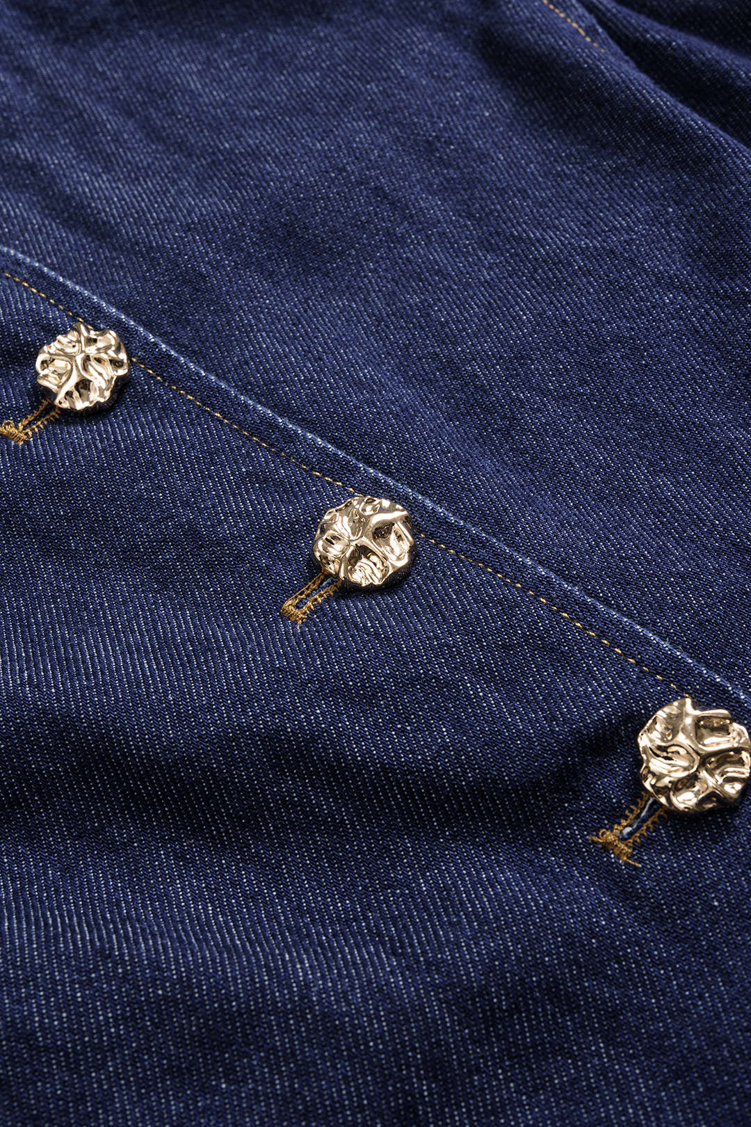 Çivit Mavisi Derinleştirilmiş Yuvarlak Yaka Denim Yelek