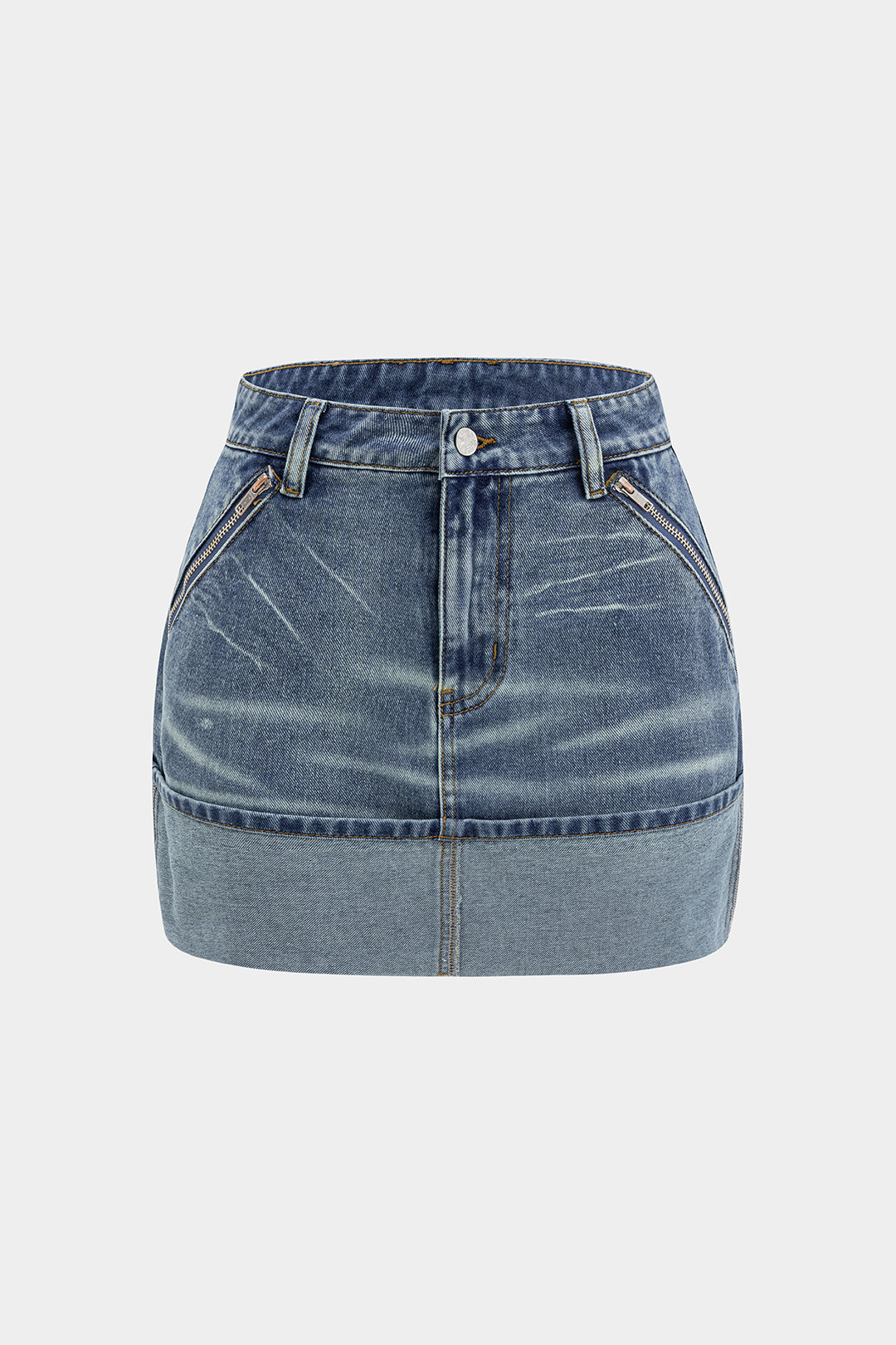 Denim Yıkanmış Cepli Etek