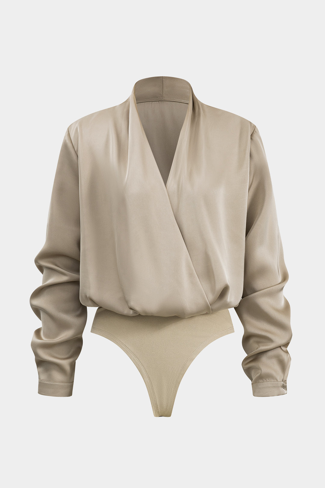 Temel Saten Uzun Kollu Bodysuit Şık Tasarım Günlük