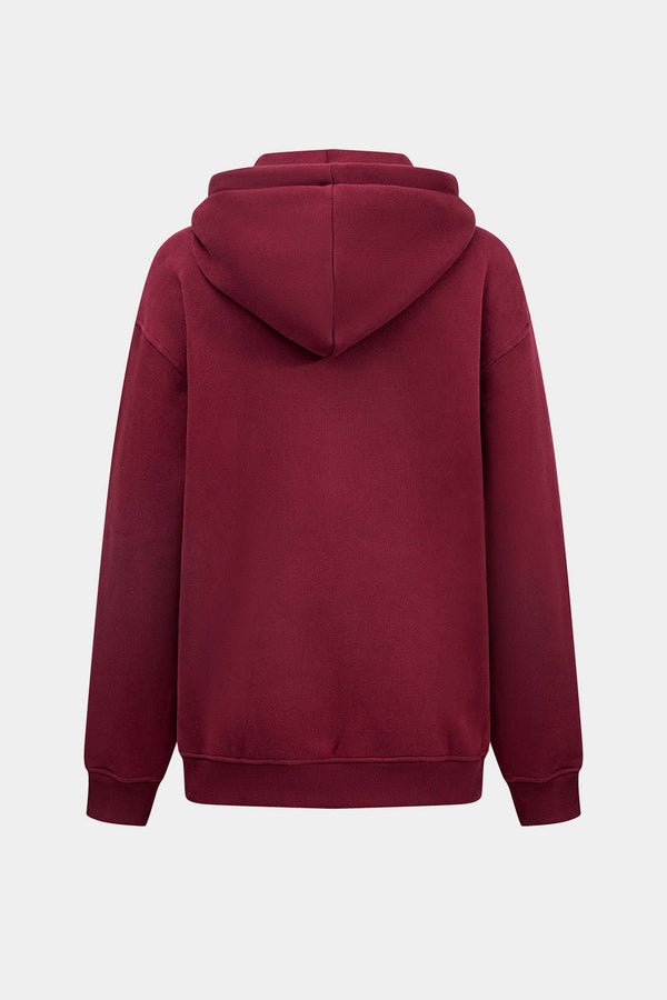 Düz Renkli Büzgülü Cep Kapüşonlu Bol Kesim Sweatshirt
